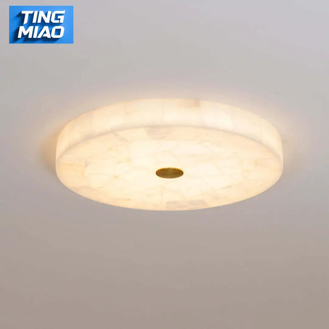 

Modern Minimalist Spanish Marble Round LED Ceiling Lamp All Copper Chinese Style Living Room Bedroom Decorative Lighting Fixture