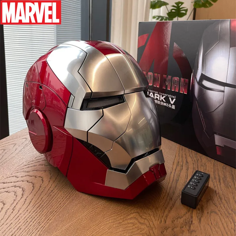 Marvel Iron Man Mk5 Helmet 1:1 Wearable Jarvis Intelligent Ear Voice Control Remote Control Triple Glow Ornaments Model Toy Gift