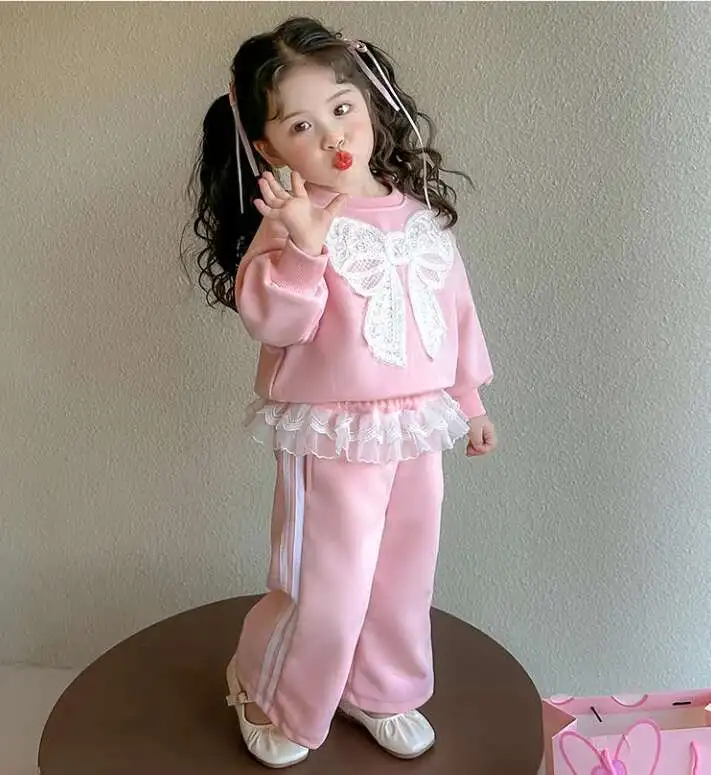 

New 2025 Baby Girls Fashion Casual Sets, Butterfly Top + Pants Princess Sweet Candy Suits 2-7T