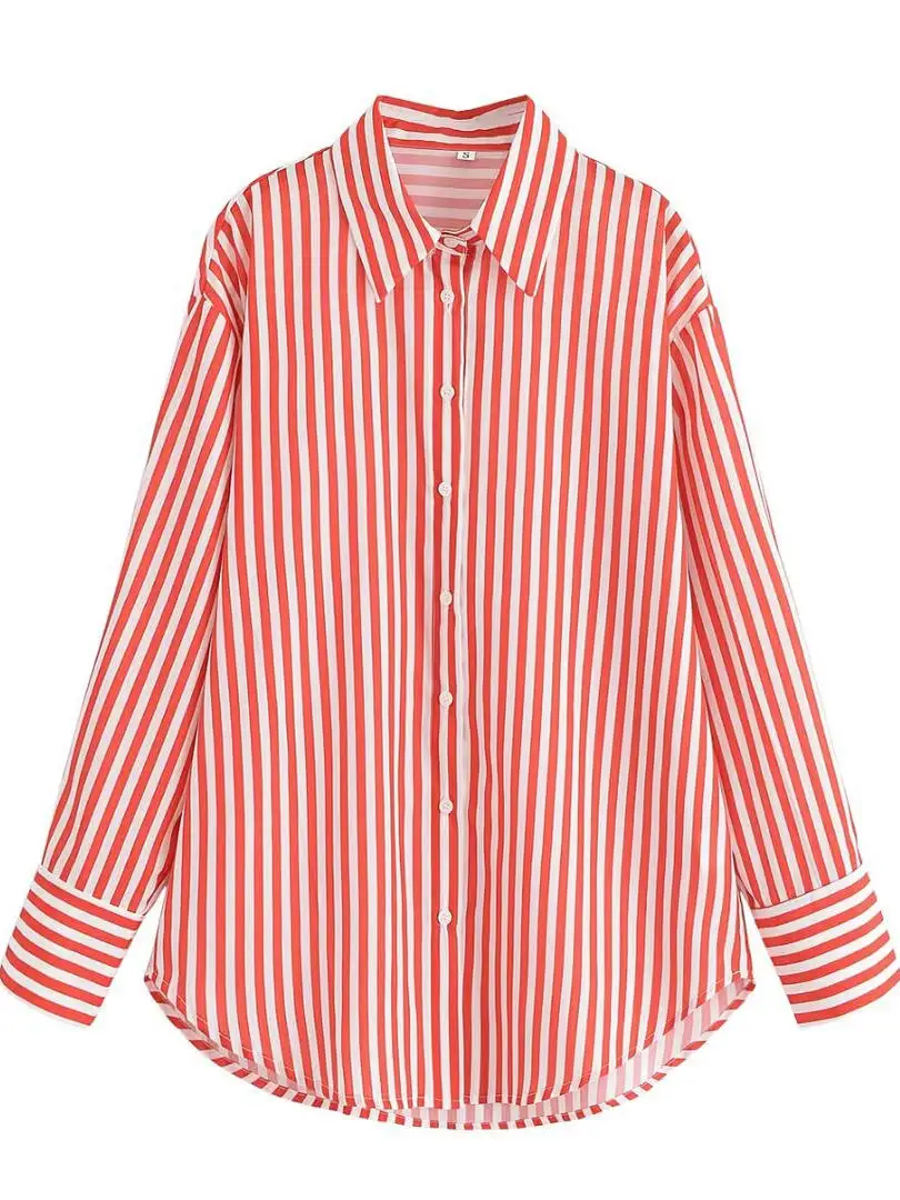 

Zaur Faion Women's Casual Striped Long Sve irt Loose Fit Sli Polyester Thiened Summer New Arrival 265984