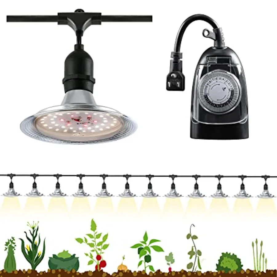 

Outdoor LED Grow Light Strip with Timer 12-Light Full Spectrum Waterproof Plant Lamps for Greenhouse Garden 41FT UL Certified S