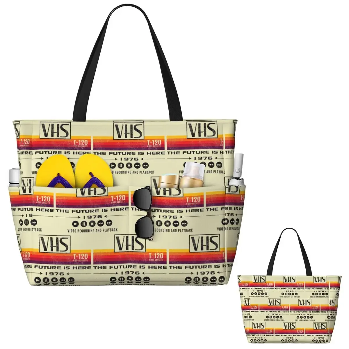 VHS The Future Is Here 1976 Worn Out Lts Beach Tote Bag Sport Gym Yoga Duffle Large Tote Bag Women Travel Bag Fitness bag