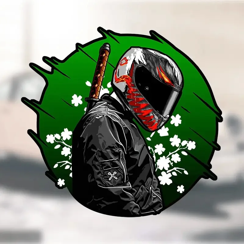 

Green Sun & Sword Riding Helmet Bumper Sticker Scratch Resistant Motorcycle Helmet Sticker Samurai Car Sticker