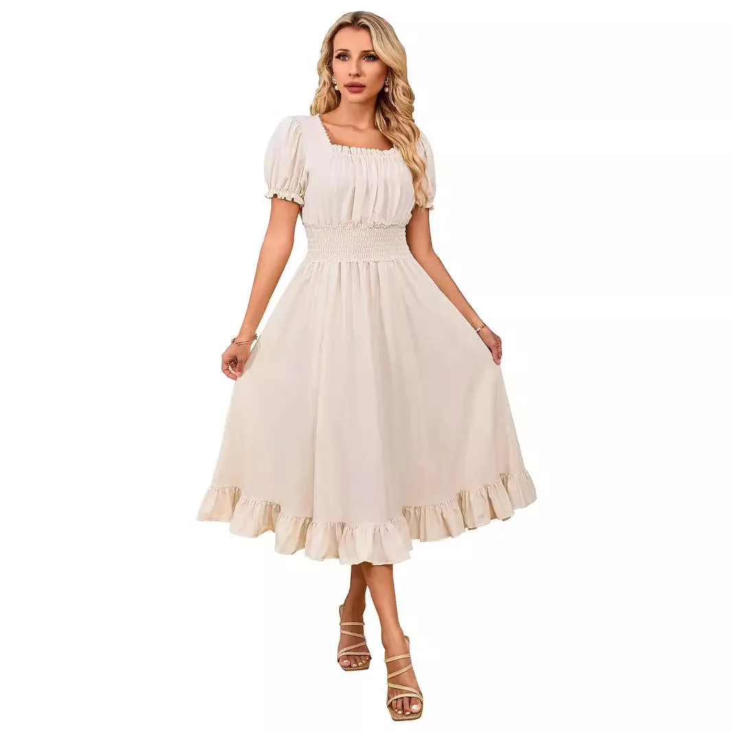 

Vintage French Renaissance Square Neck Short Sleeve Dress Medieval Cosplay Dress Cross Border