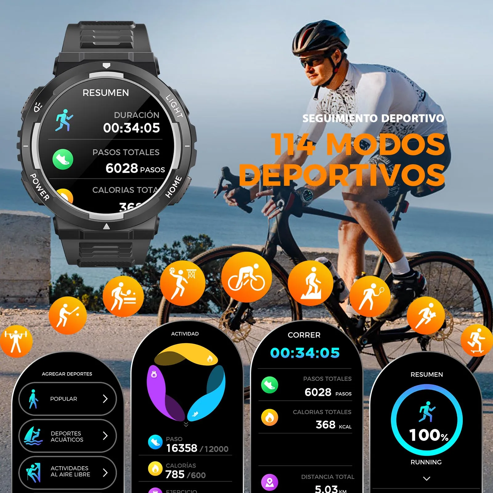 JELLOO 2025 ساعة ذكية للرجال مع مصباح ليد جيب 400 مللي أمبير بطارية كبيرة في الهواء الطلق التكتيكية ساعة ذكية معدل ضربات القلب النوم مراقب