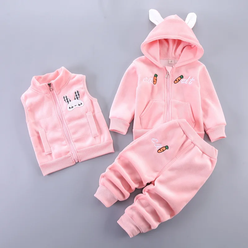 Set di abbigliamento per neonati e ragazze addensare in pile per bambini capispalla con cappuccio top pantaloni 3 pezzi abiti per bambini Costume