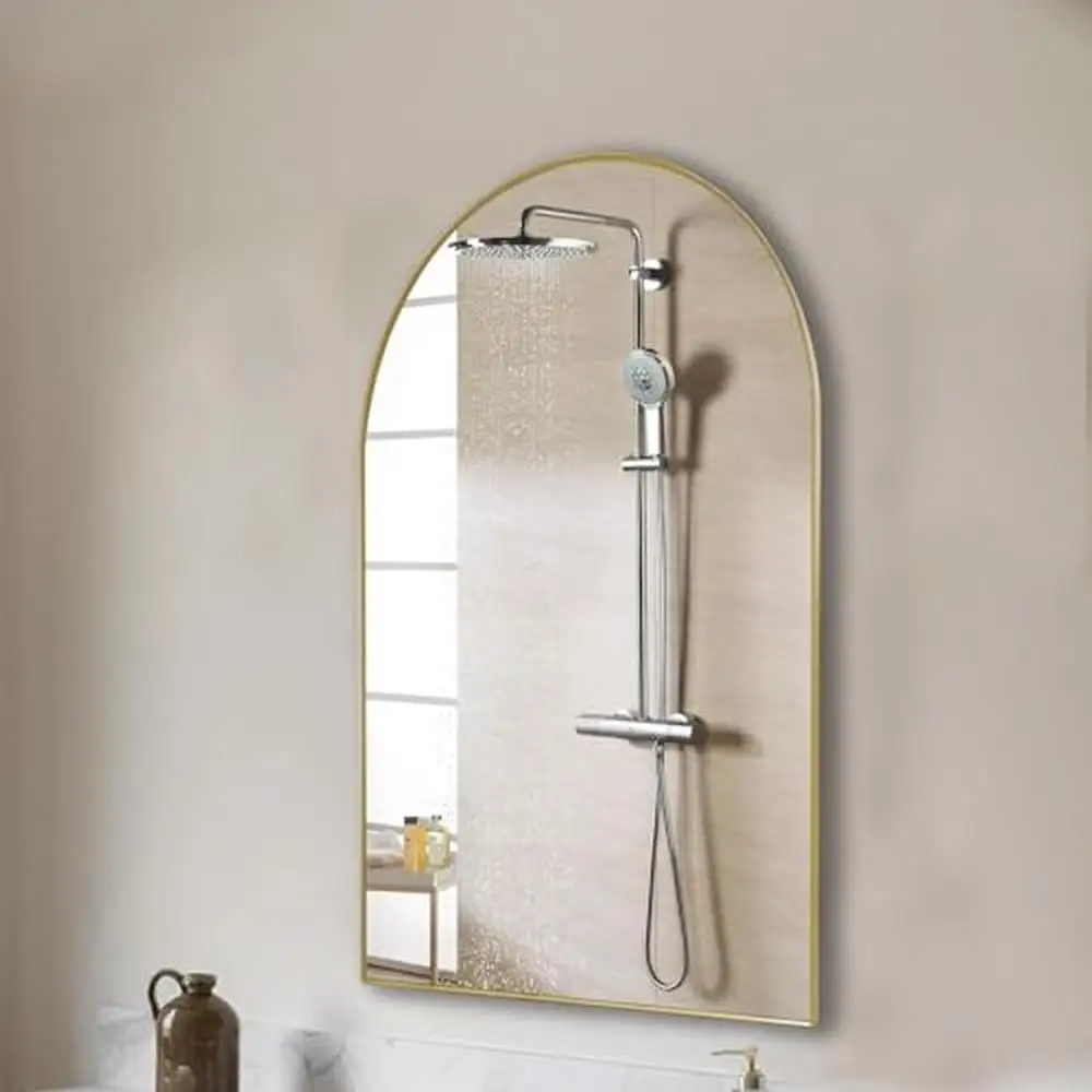 Bathroom Vanity Mirror Cabinet with Arched Design and Adjustable Shelf Copper-Free High Definition Mirror Rustproof Metal Frame