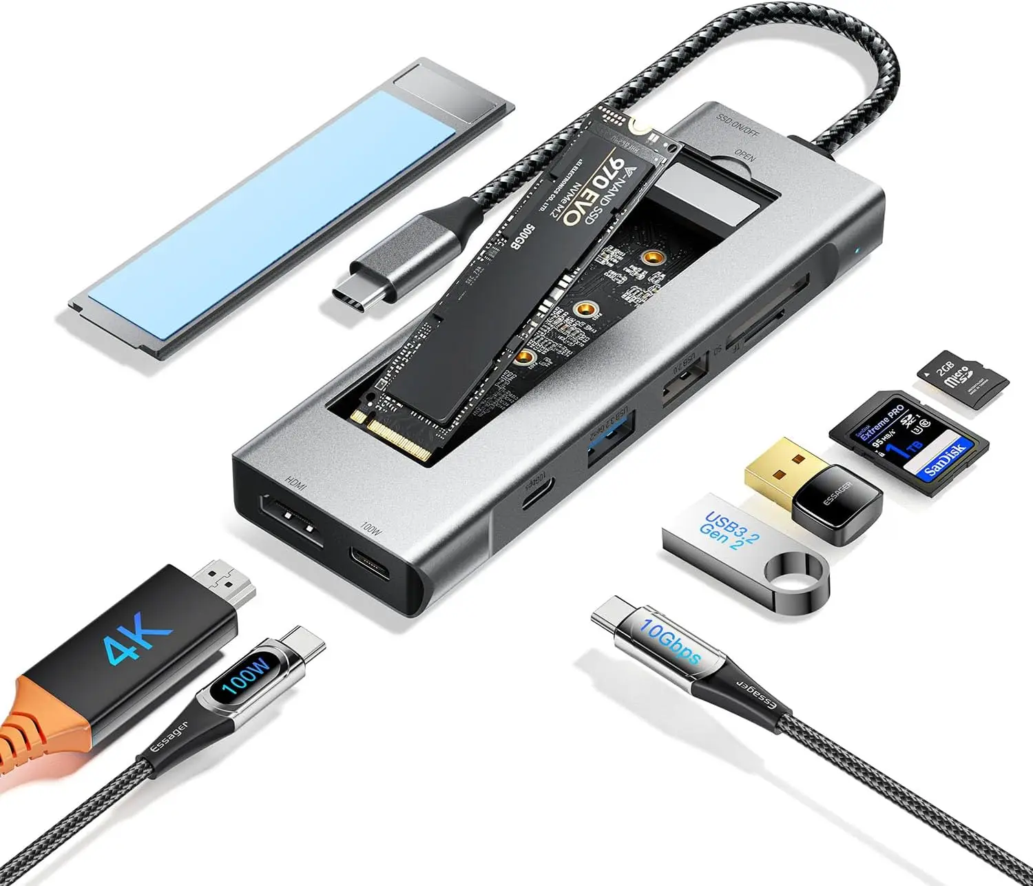 8-in-1 multi-functional Type-C docking NVME sataM.2 hard drive case