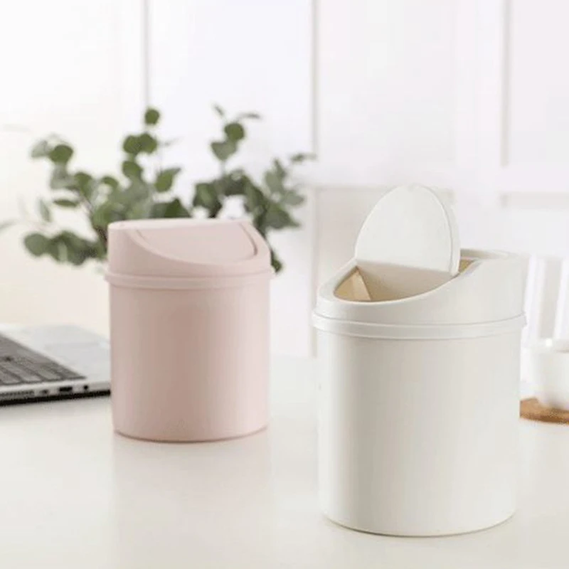 Mini Desktop Bin Small Trash Can Tube With Cover Bedroom Trash Can Garbage Can Clean Workspace Storage Box Home Desk