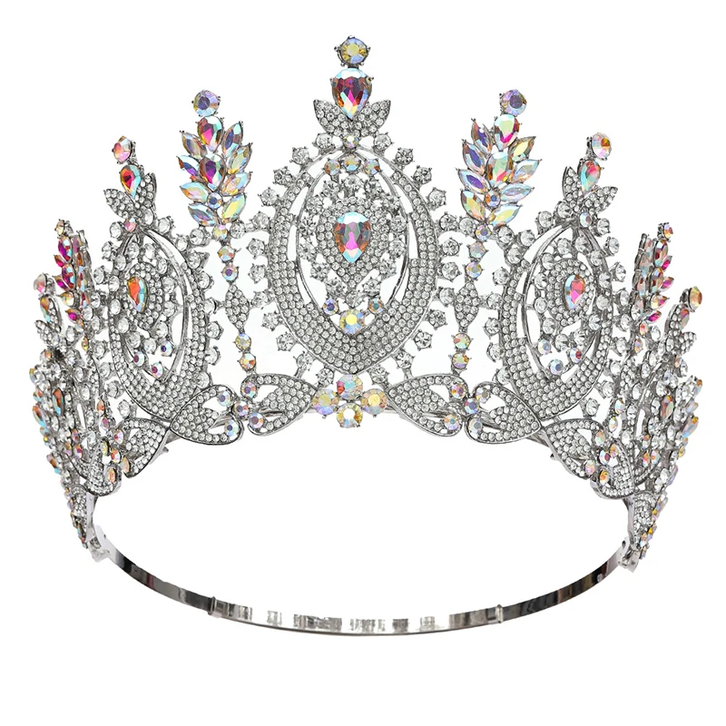 Luxury Round High Diadem Bridal Crown Pageant Miss Tiaras Headdress Bride Wedding Dress Hair Jewelry Accessories