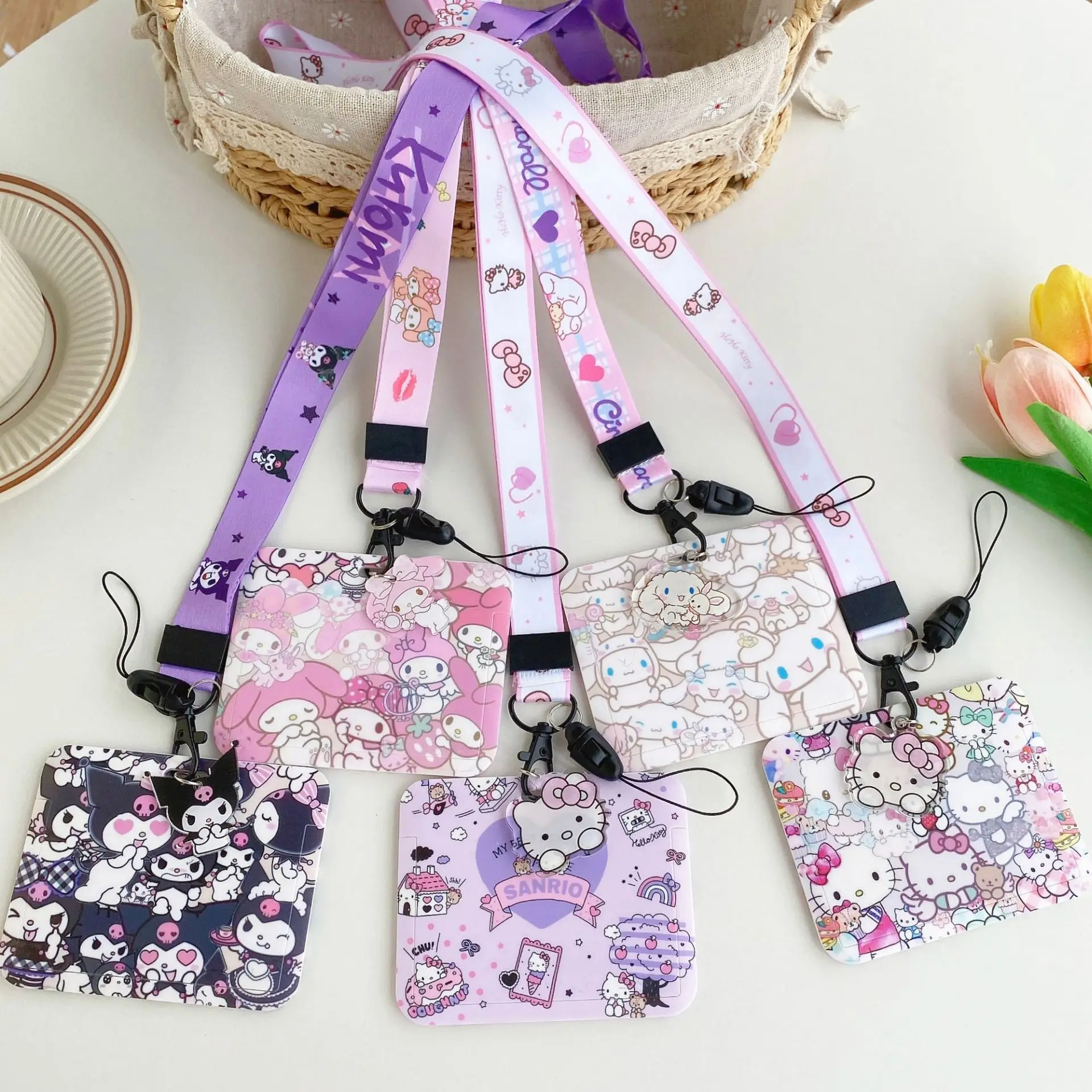 

New Kuromi Student Campus Card Holder Long Rope Chest Card Anti Loss Card Set Factory Label Hanging Neck Hanging Holiday Gift