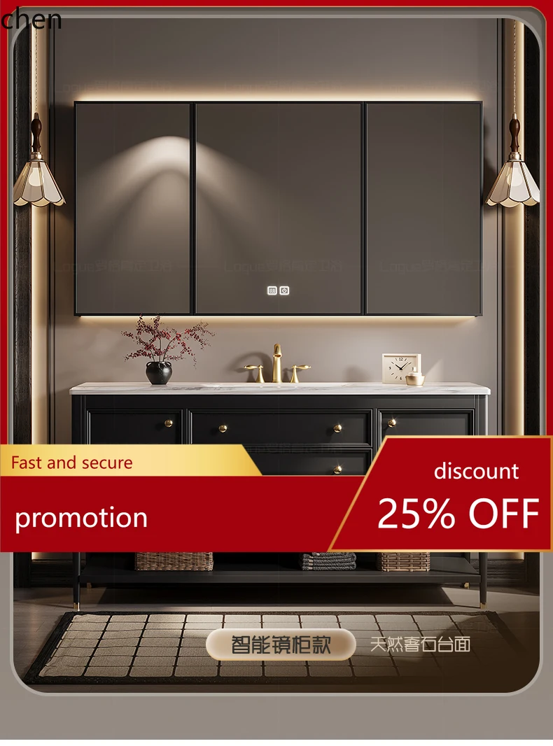 

HT Retro Bathroom Cabinet Set Washroom Sink Cabinet Smart Mirror Cabinet Floor-standing Double Basin