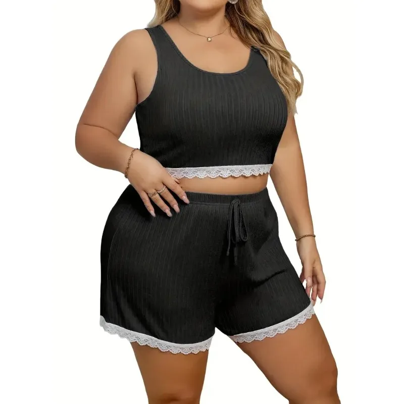 

Плюс размер 1XL-5XL, новый женский модный пижамный комплект с майкой и шортами, сексуальная одежда для сна на шнуровке, повседневная одежда