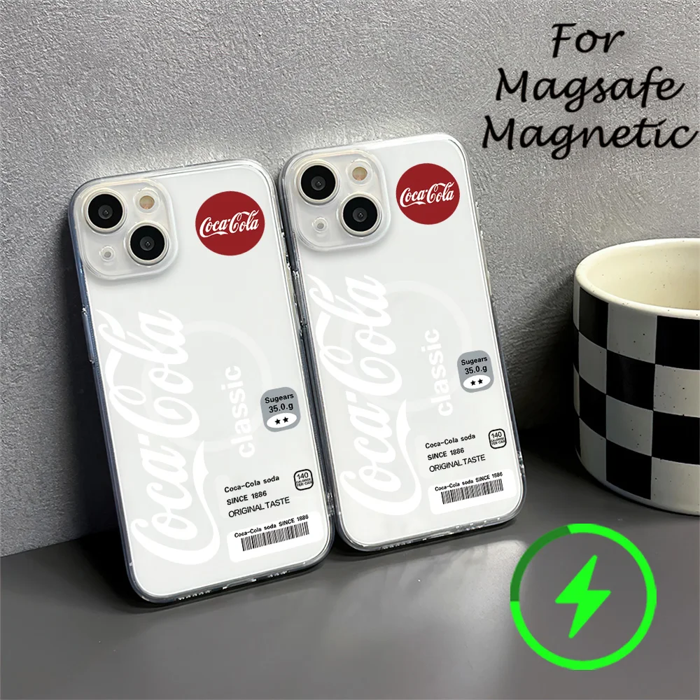 Fashionable cool soft drink Phone Case For IPhone 15 14 13 12 11 Transparent Magnetic Suction Cover