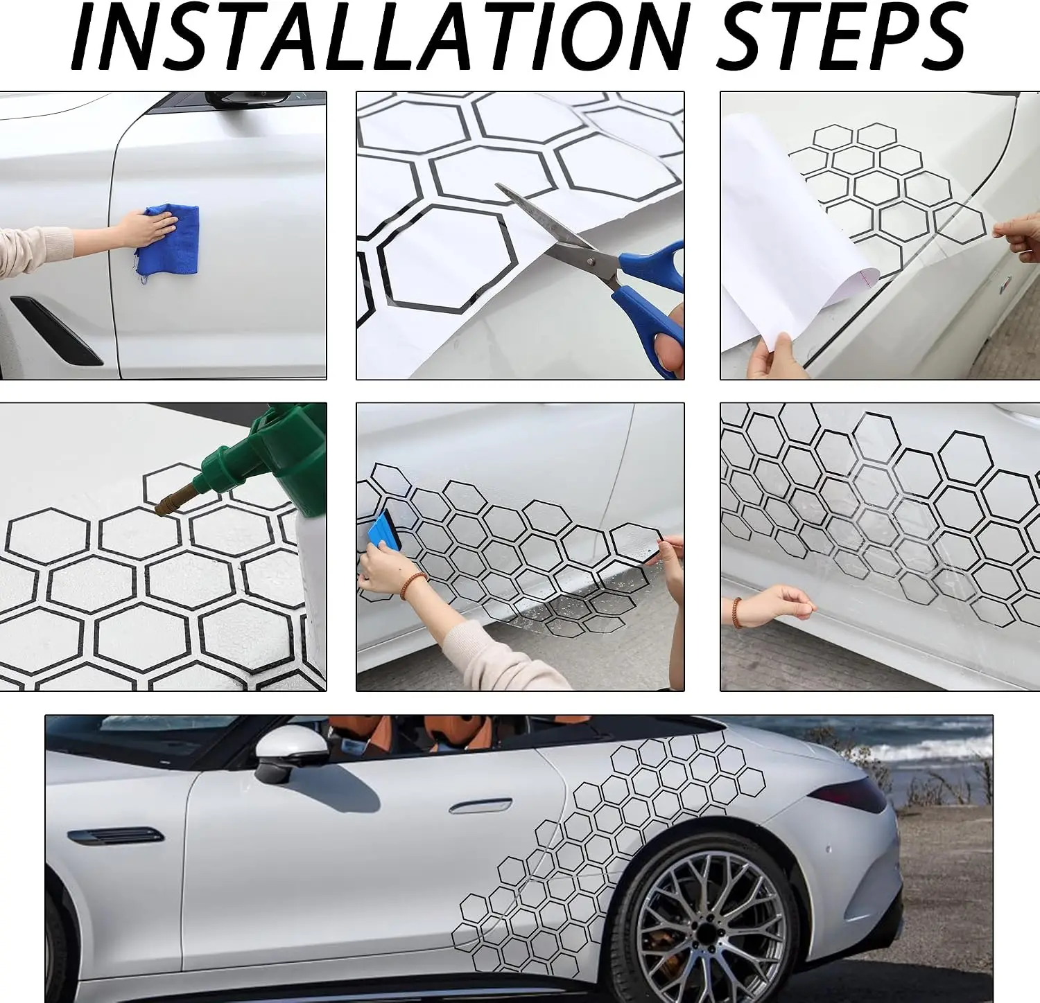 Wabenförmige Autofensteraufkleber, Mattschwarze Sechseckige Vinyl-Aufkleber, Selbstklebend, Wasserdicht, Kratzfest für LKW-Seitenfenster – Detail 1