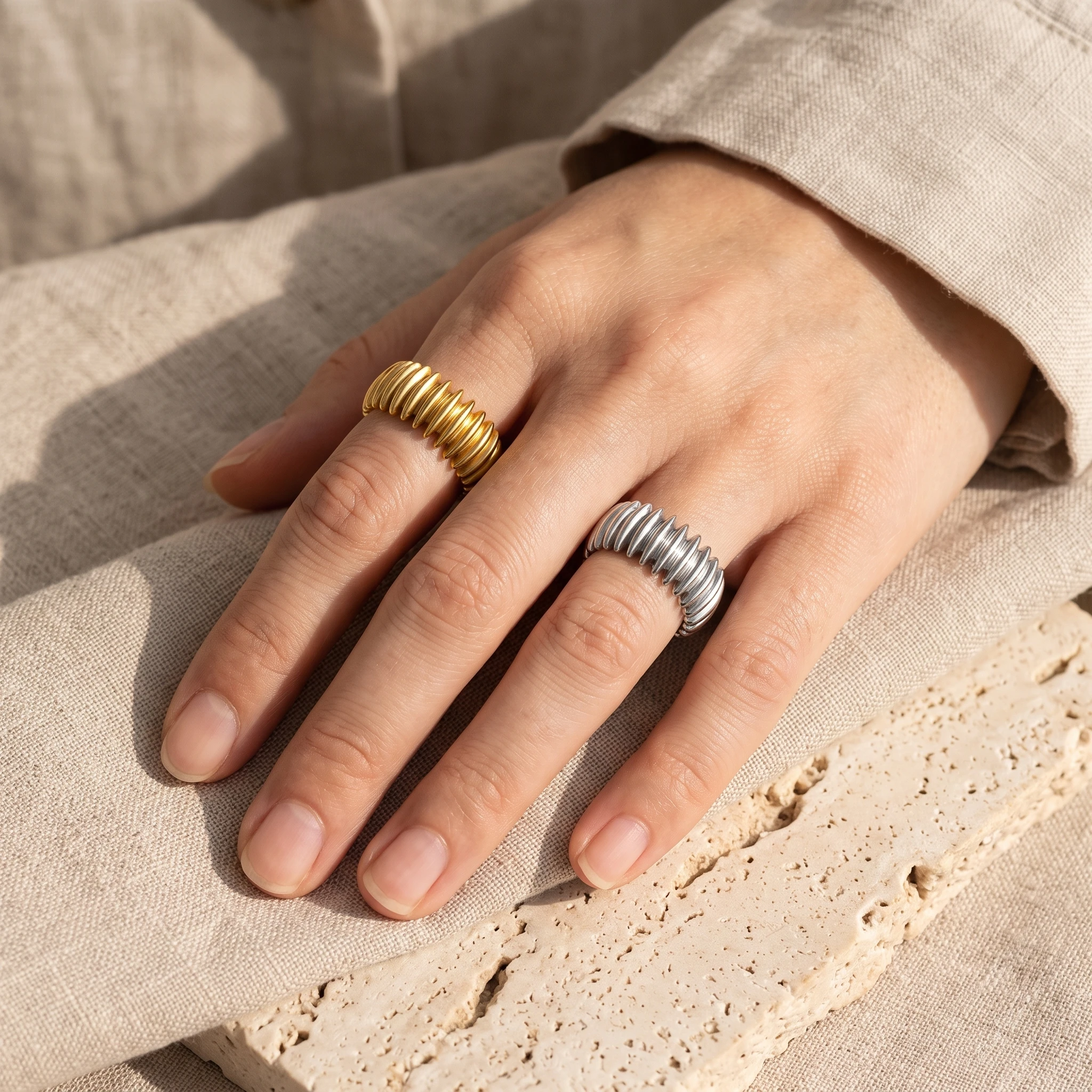 Gothic Stripe Rings for Women Stainless Steel Gold Color Ring Vintage Couple Band Aesthetic Jewelry Finger Accessories Anillos