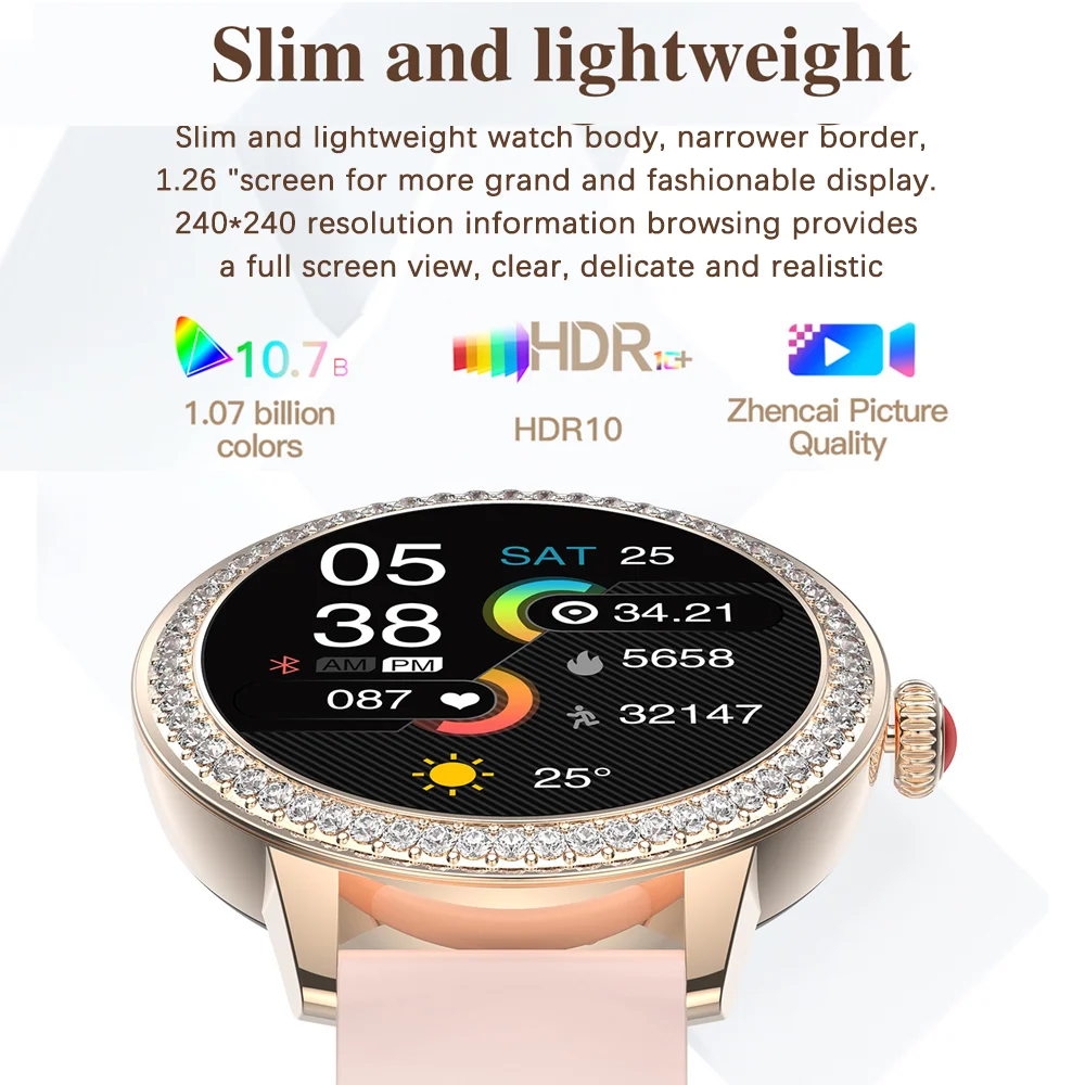 For Huawei Xiaomi Fashion Smart Watch Women 360*360 HD Screen Heart Rate Monitor Custom Dial Waterproof Voice Calling Smartwatch