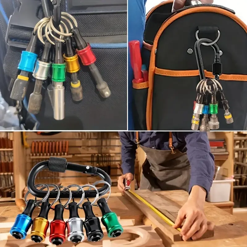 New Choice for Portable Tools! 1/6 Portable Drill Bit Holder Keychain, 1/4 Hexagonal Handle Seamless Docking, Hexagonal Handle Screw Quick Adapter