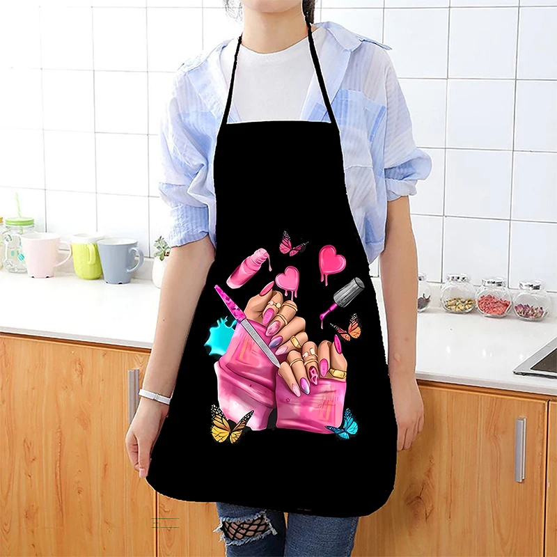 

1 Pc Nail Polish Printing Beauty Kitchen Women Apron Household Cleaning Pinafore Salon Home Cooking Baking Manicure Work Clothes
