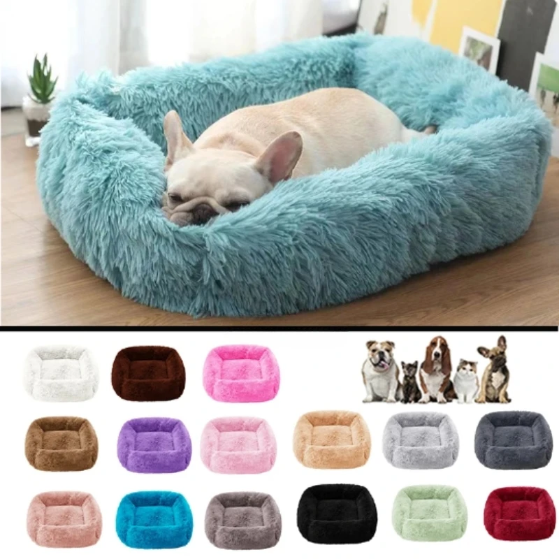 Luxury Square Dog Bed Long Plush Mat Beds Calming Bed Washable Kennel Pet Supplies for Small Medium and Large Dogs