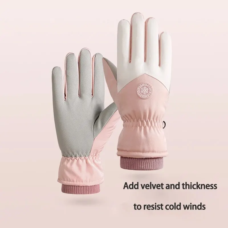 Winter Skiing Warm Gloves for Men Outdoor Cycling Waterproof, Non Slip, Thickened Female Couple Touch Screen Lamb Fleece