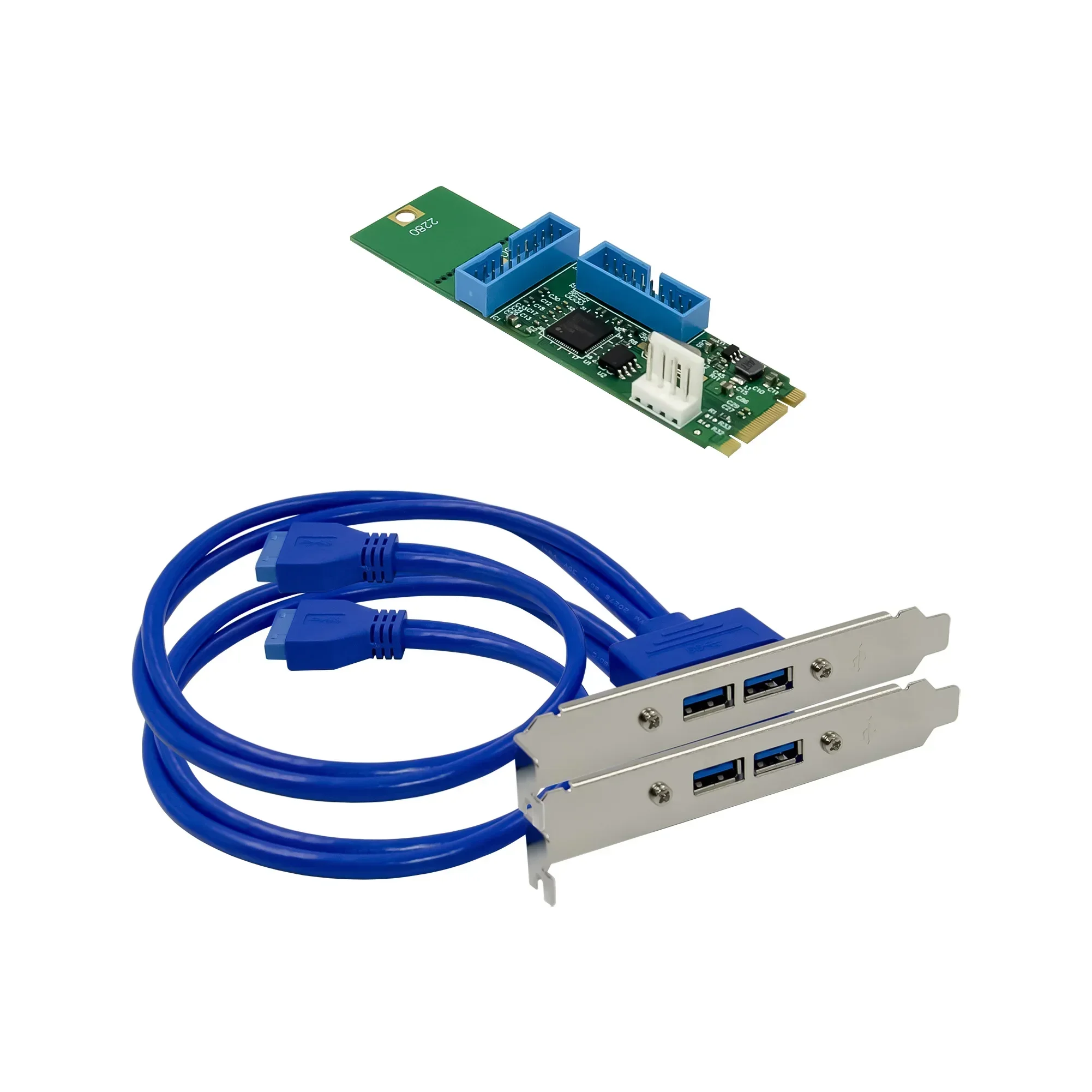 

Адаптер-конвертер NGFF M.2 b+m на 4 порта USB 3.0, двойной 19-контактный/20-контактный, чипсет USB3.0 NEC720202, кронштейн расширения M2