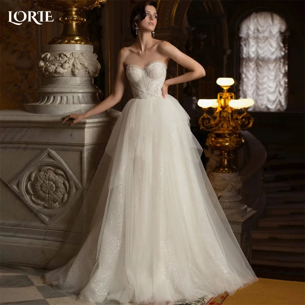 

LORIE Bohemia Princess Glitter Wedding Dresses Off Shoulder A-Line Sweetheart A-Line Bridal Gowns Ruffles Vintage Bride Dress