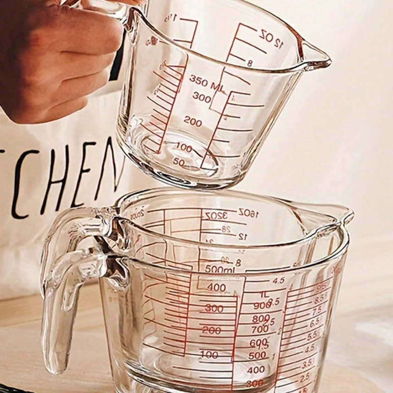 Large-Capacity Glass Measuring Cup with Handle & Scale: Heat-Resistant Kitchen Tool  Safe for Home Daily Cooking Preparation
