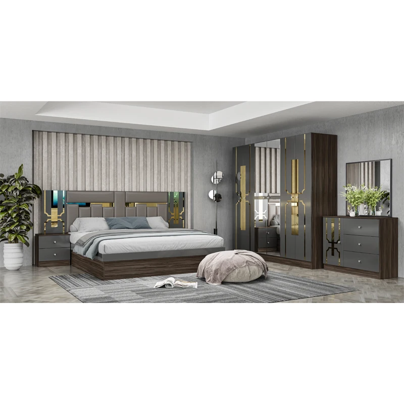 &Foshan Wholesale Price King Size Wooden Leather Bed Room Home Modern Luxury Cheap Full Mdf Bedroom Furniture Set - view 3