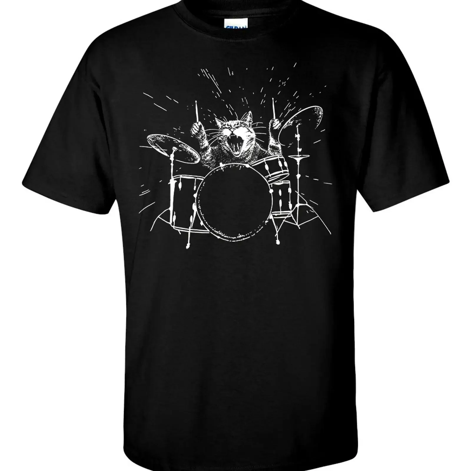 Camiseta de baterista con diseño de gato tocando batería, estilo vintage, ligeramente elegante, elástica, unisex, versátil