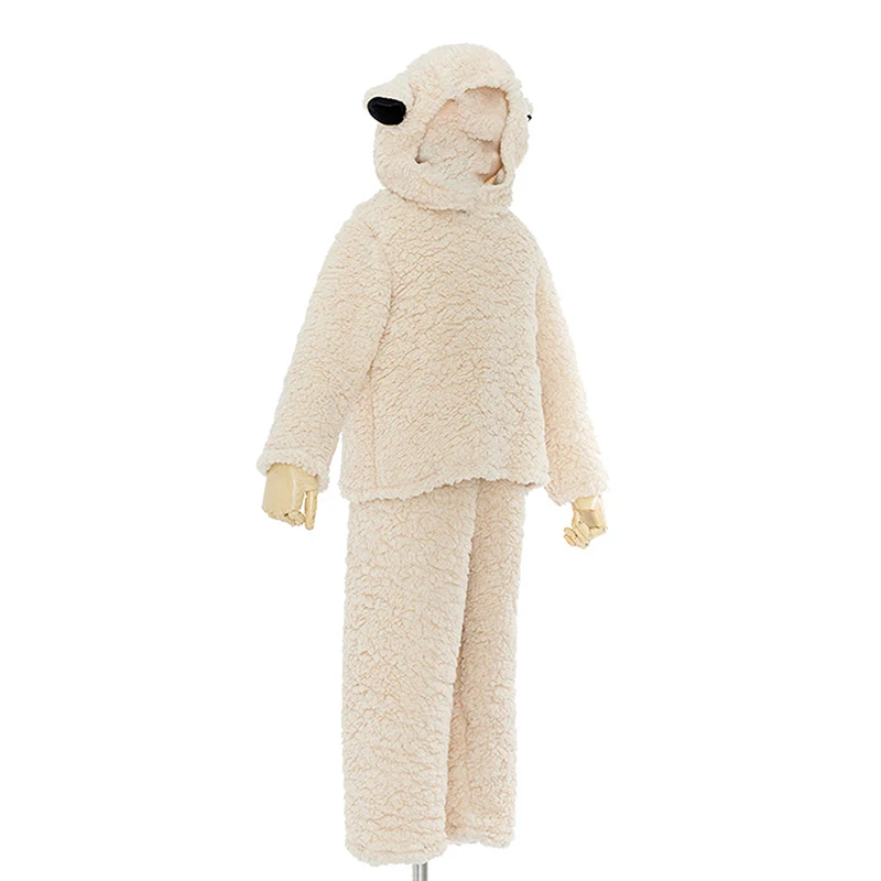 Kids Sheep Costume Fuzzy Long Sleeve Sweatshirt + Pants + Hat + Gloves + Socks 5Pcs Halloween Christmas Outfit