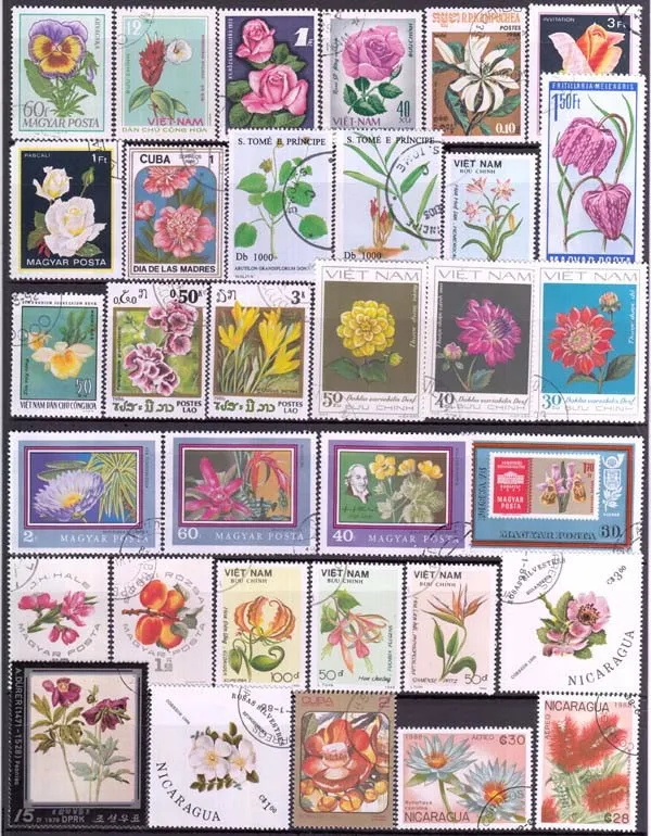 50 100 Pcs/Lot Flowers Plants Topic Stamps World Original Postage Stamp with Postmark Good Condition All Different