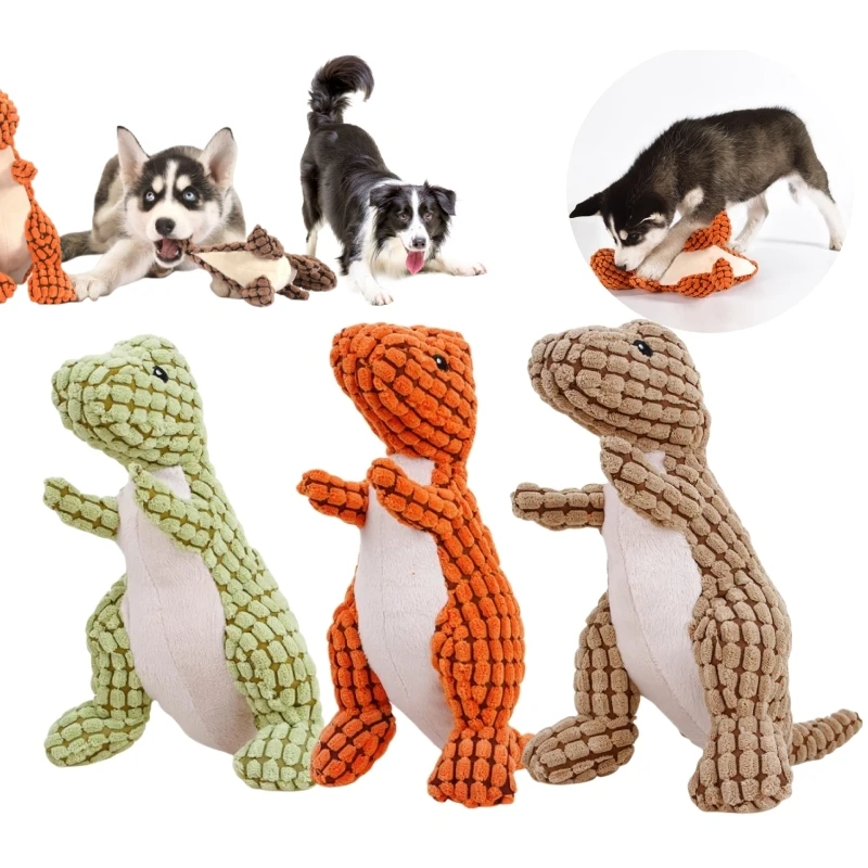 Dinosaur Plush Dog Toy Squeaky Toys Cute Bite Resistant Corduroy Dog Toys for Small Large Dogs Puppy Pet Toys Dog Accessories