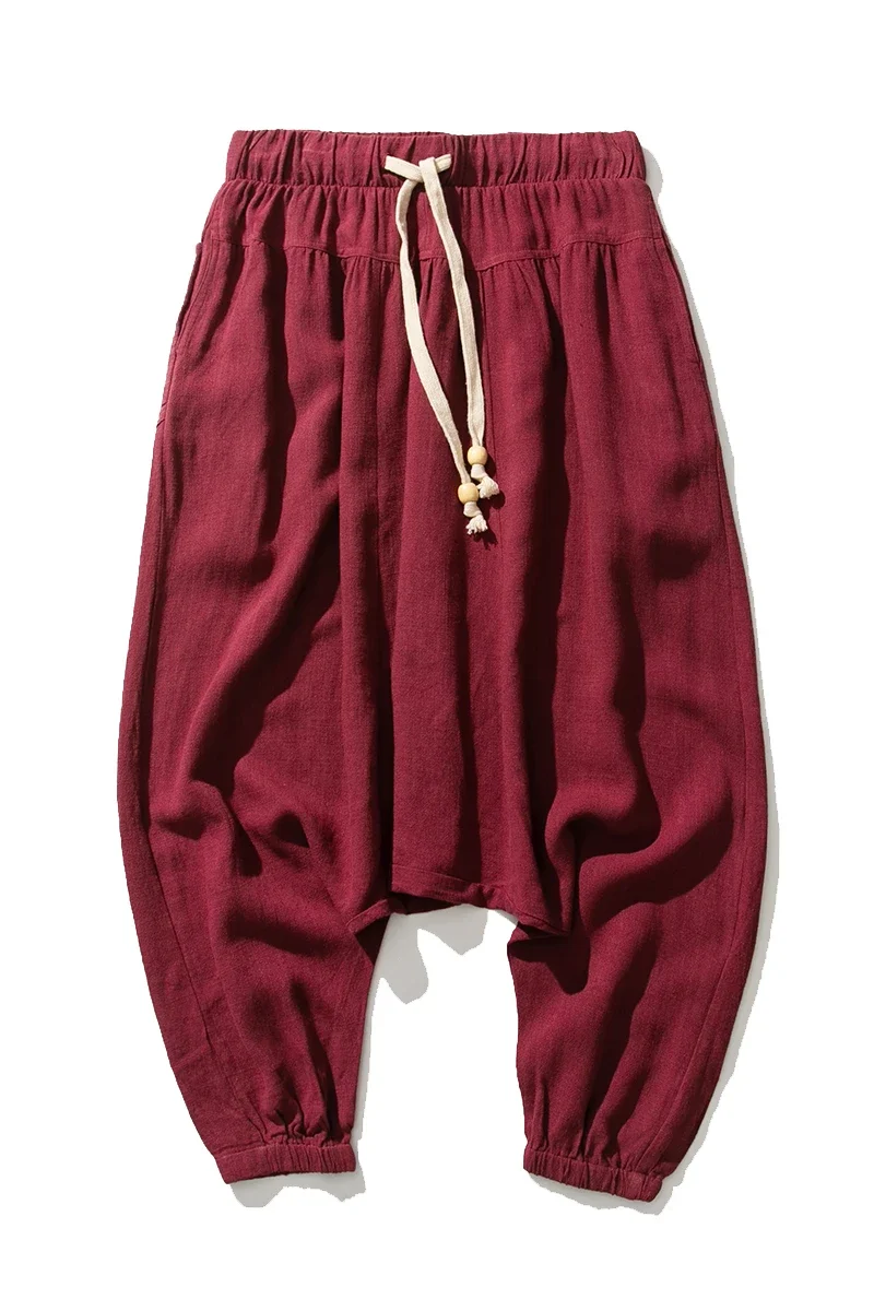 Men Wide Legs Pants Baggy Harem Pants Men Solid Black Trousers Male HipHop Joggers man streetwear hip hop linen Cross-pants