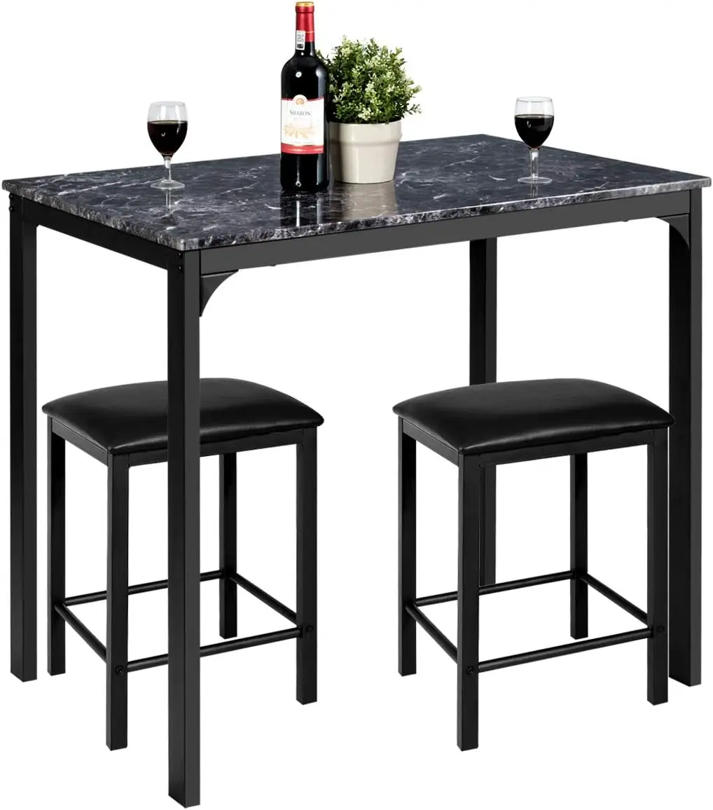 Table and Chairs Set with Faux Marble Tabletop 2 Chairs Contemporary Dining Table Set for Home or Hotel Dining Room, Kitchen or