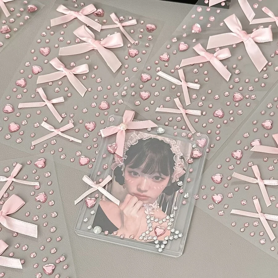 1/2pcs Pink Bow Self-Adhesive stickers, pink heart Decoration stickers, Suitable for Facial Makeup, Postcard Book Cutters