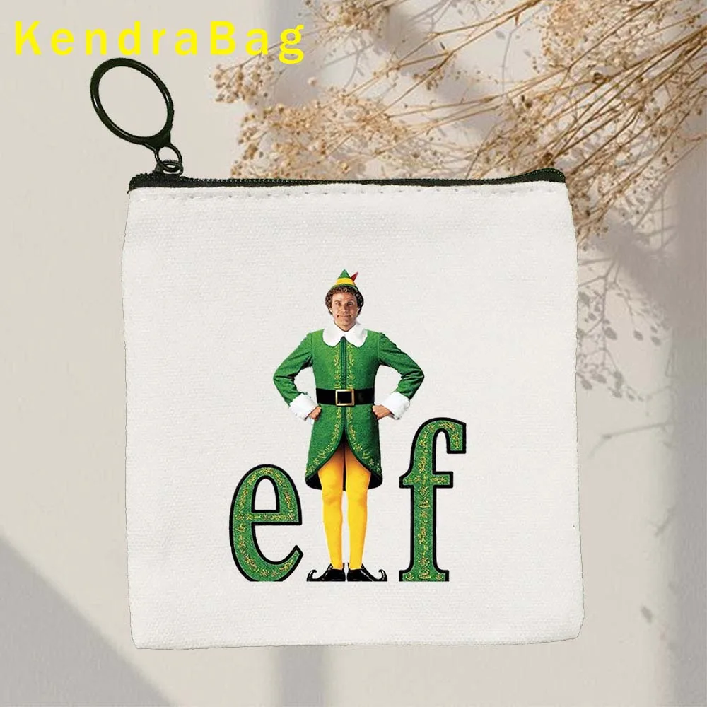 Funny Reindeer Merry Christmas Bear Hat Buddy Green Elf Rudolph Santa Key Coin Purse Canvas Bags Pouch Wallet Zipper Cute Gifts