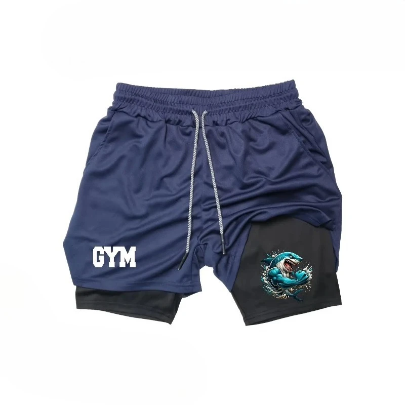 Men Summer Quick-Dry Double-Layer Athletic Breathable Stretch Elastic Gym with Adjustable DrawstringFashion Comprehensive Shorts
