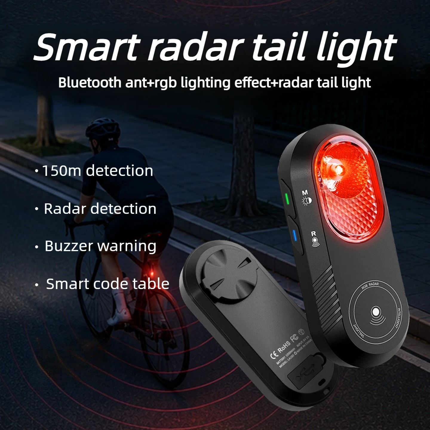 CYCLAMI LA150 Smart Radar Bike Taillight Compatible with Radar-supported Cycling Computers  Buzzer Warning, Auto Brake Detection