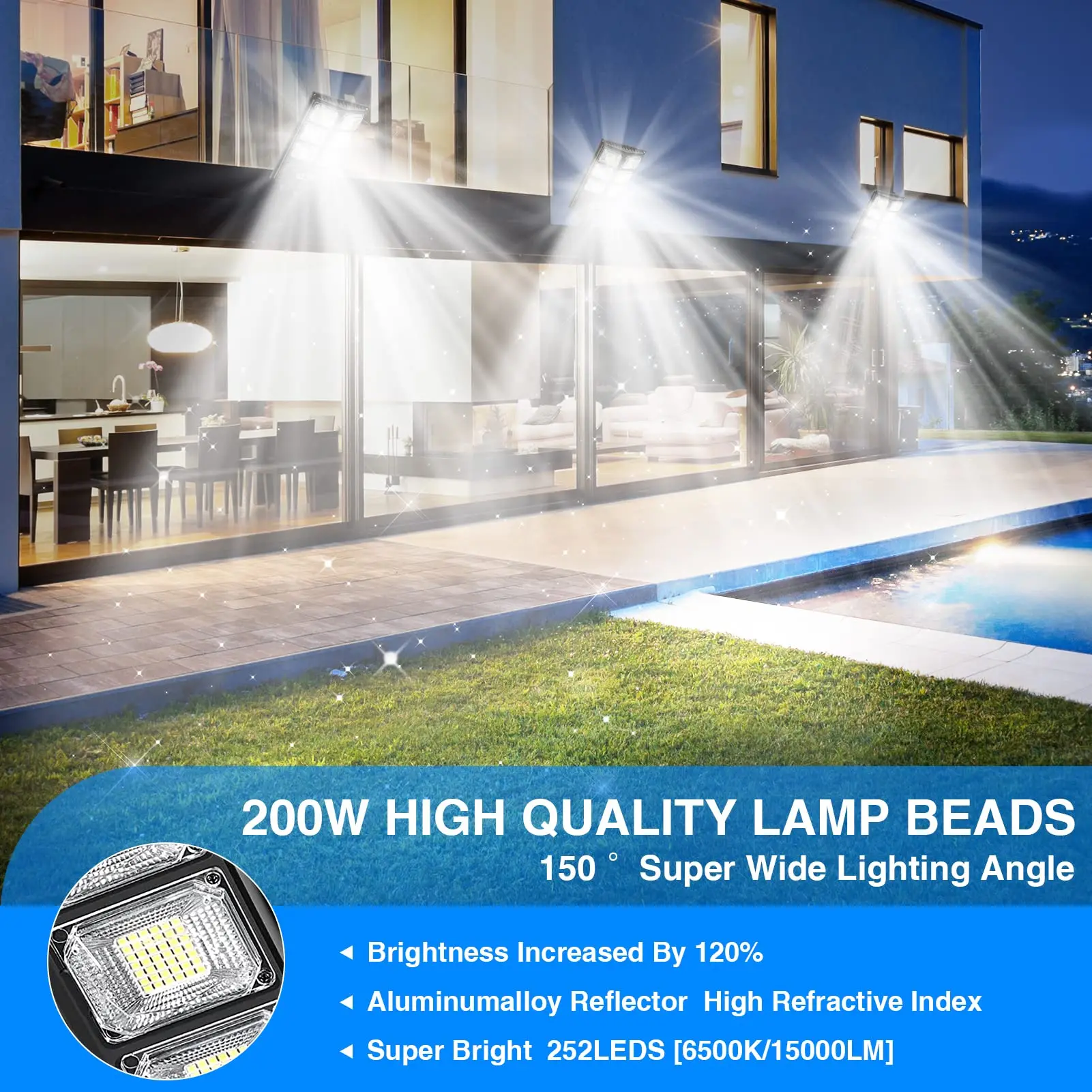 Outdoor Solar Street Light 504/336/240 LEDs High Power with Sensor Remote Control Wall Flood Light for Yard Garage Garden