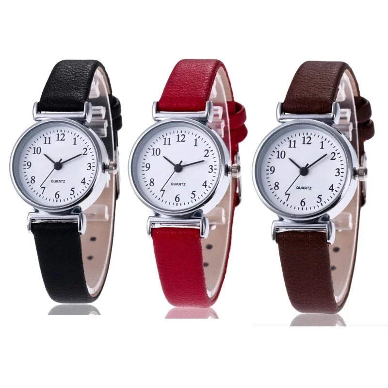 2021 clássico relógios femininos preto vermelho casual quartzo pulseira de couro relógio retro redondo analógico relógios de pulso para senhoras