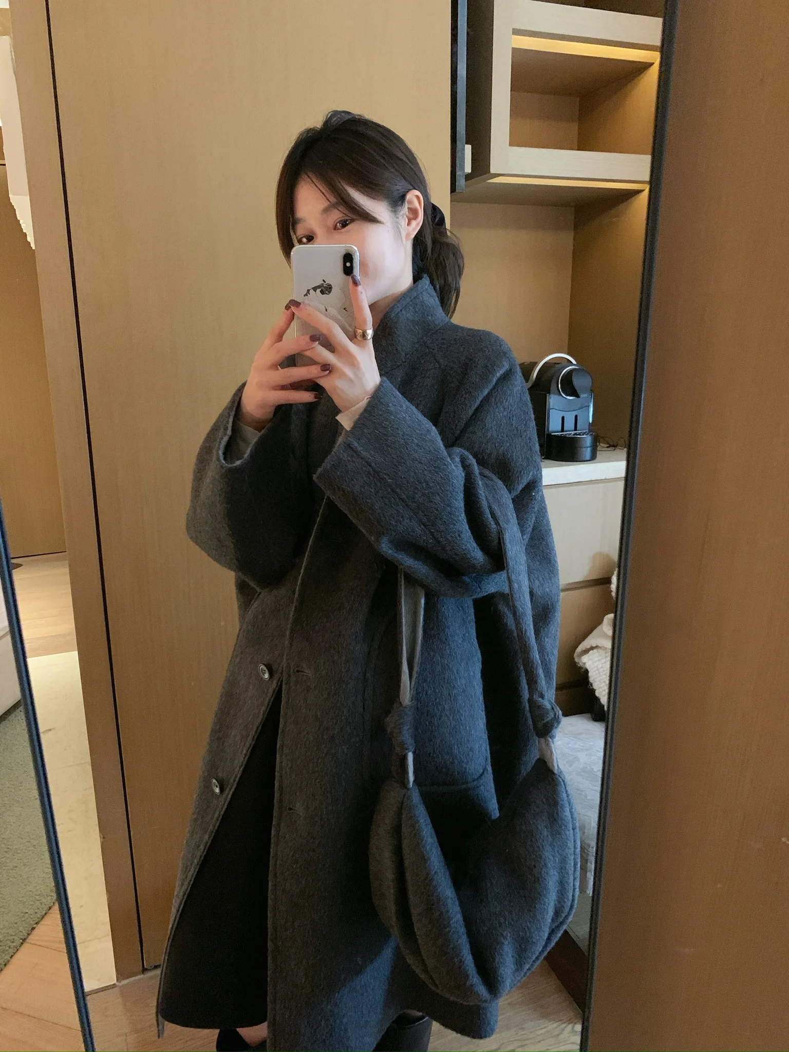 

Double-Sided Woolen Coat Loose Fit Mid-Length Autumn Winter Outerwear for Women Ele Versatile Commute Sle Pure Color