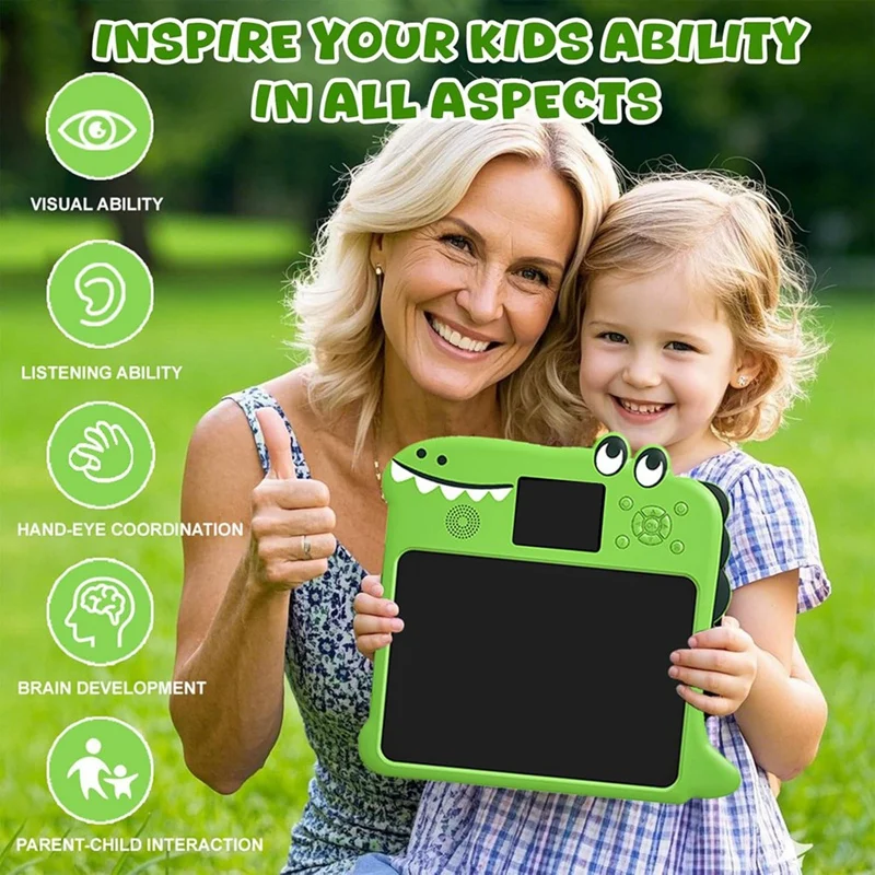 LCD Writing Tablet Dinosaur Shaped Doodle Board with Color Drawing Learning Screen Sound Reusable Electronic Writing Pad-A74P