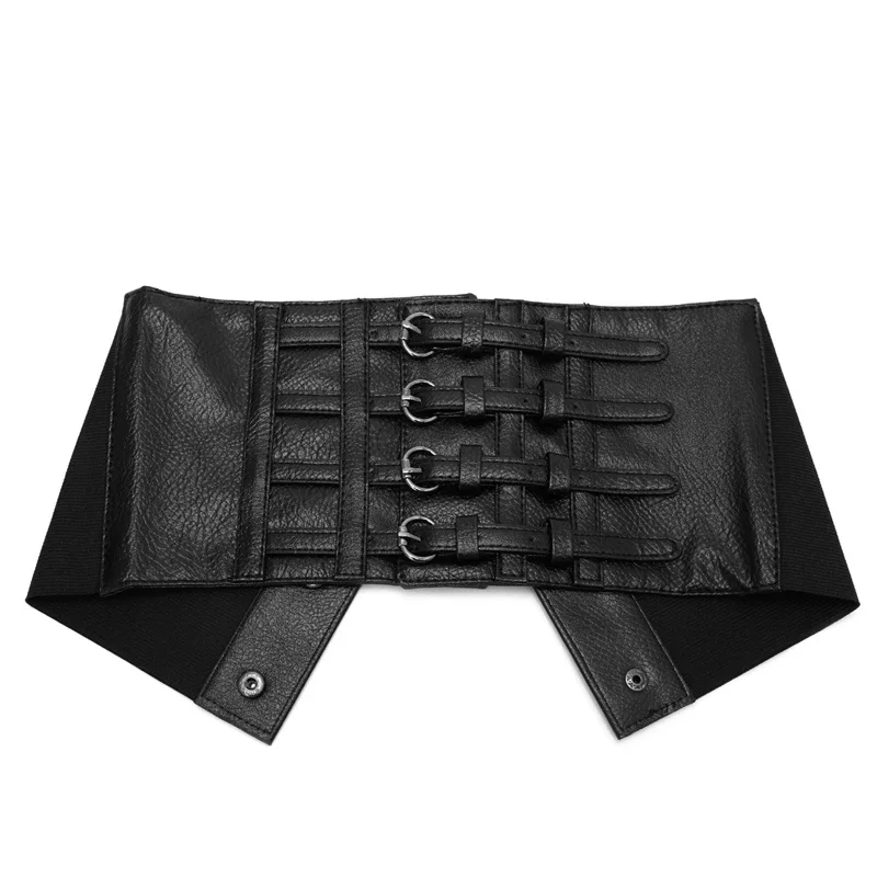 KLV Fashion Retro Lady corsetto a forma ampio elastico in ecopelle cintura nera cintura elasticizzata nuovo
