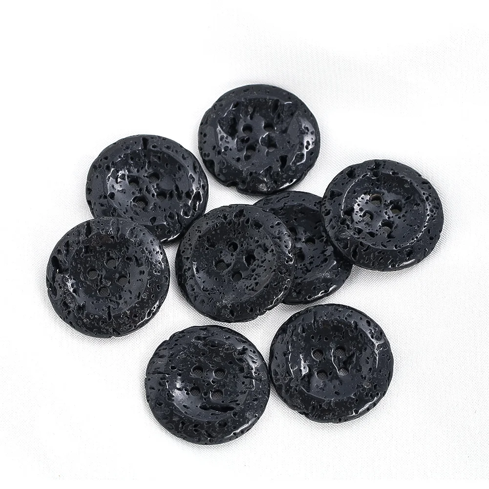 1PC 22mm Volcanic Stone Buttons Black 4-hole Flat Back Buttons Sewing Craft Scrapbooking Decoration Shirt Clothing Accessories