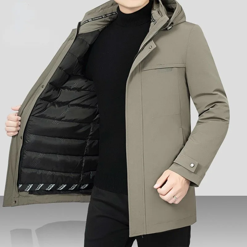 Men's Windproof Down Jacket, Warm Insulation Coat, Slim Fitting Cotton Overcoat, Casual Thicken, Middle-aged, Handsome,  Winter