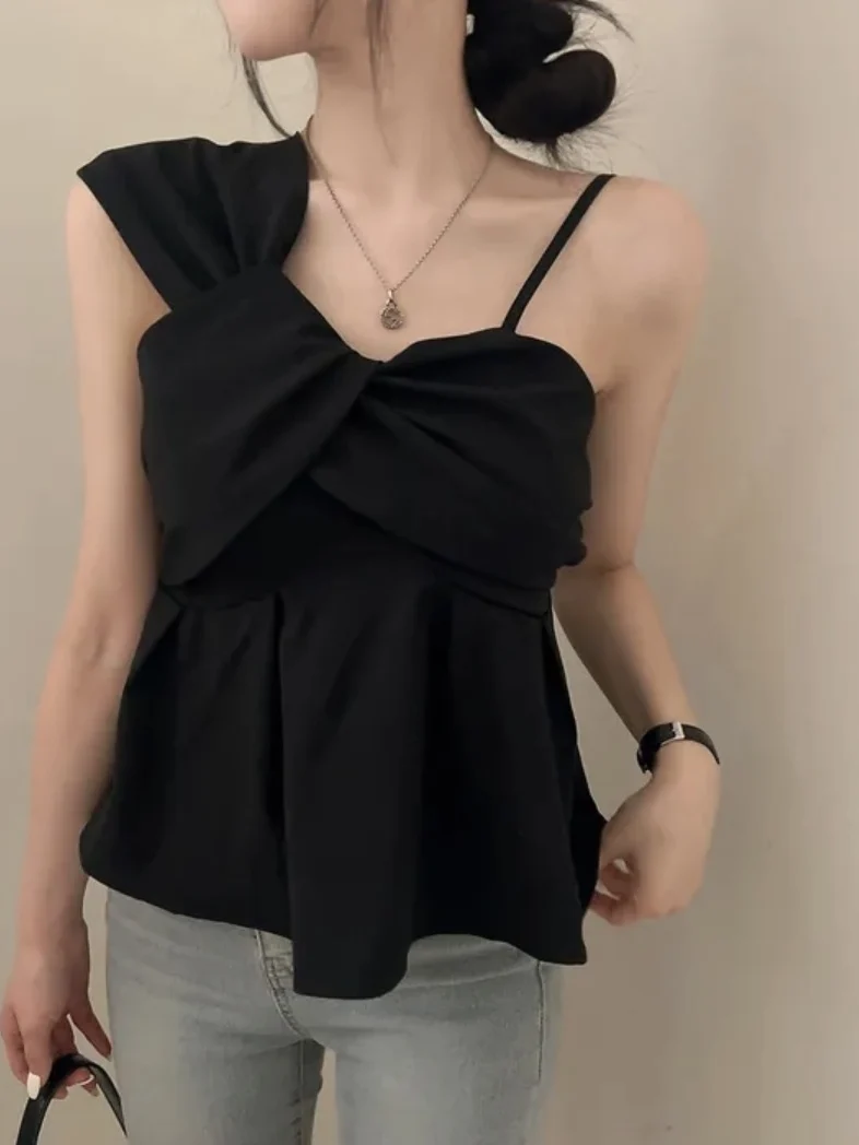 Elegancki Design Zmysłowa Damska Kamizelka Letnia Nowość Czysta Urok Wyszczuplający Asymetryczny Uniwersalny Top na Ramiączkach Modny Do Pracy S...