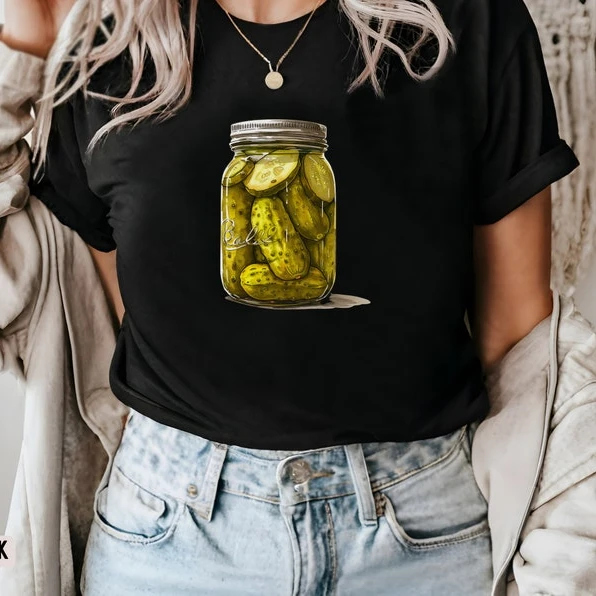 Women T Shirt Pickle Jar TShirt Cute Trendy Pickled Cucumber Lover Gift Graphic Tee Funny Canning Vintage Top Cotton Camisetas