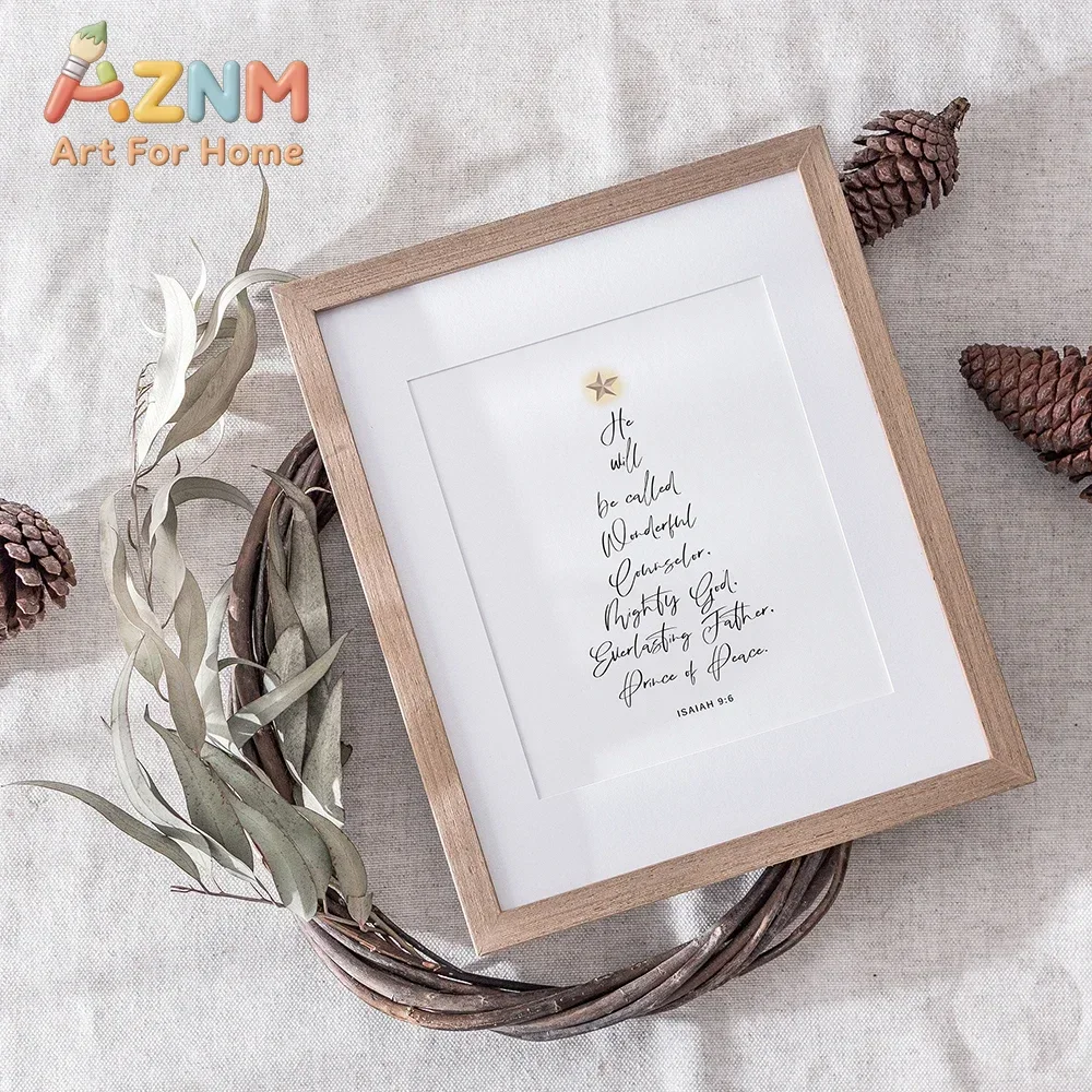 AZNM Isaiah 9:6 Bible Verse Canvas Wall Art Christmas Tree Shape Scripture Quote Minimalist Religious Home Decor Unframed Canvas