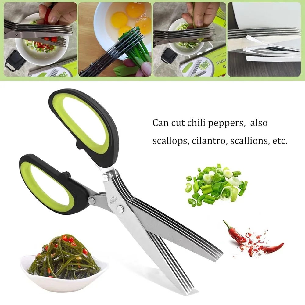 Multilayer Scissors Kitchen Scissors 5 Blades Stainless Steel Onion Cutter Seaweed Spice Herb Chives For Cutting Spices Cooking